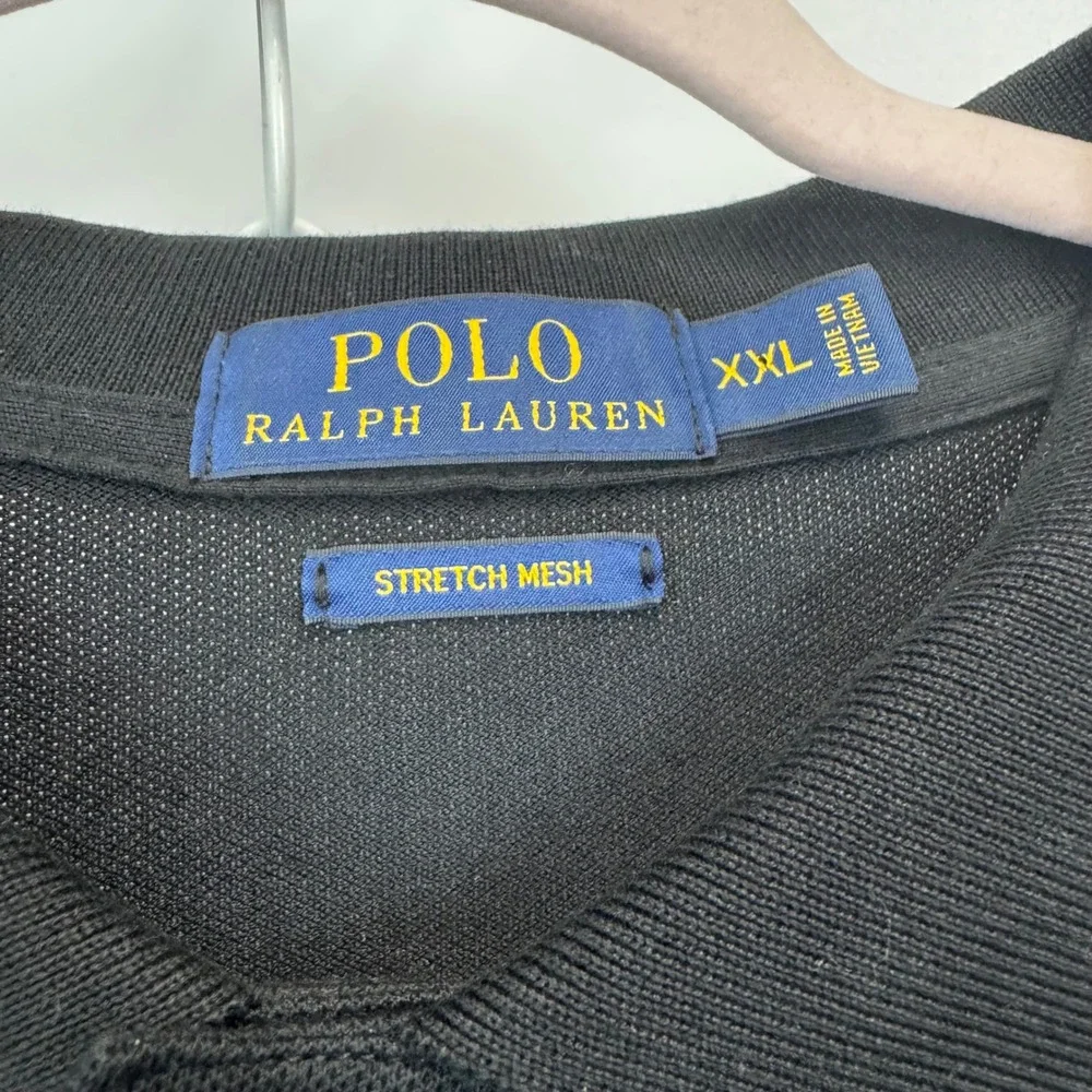 Polo Ralph Lauren Mens XXL Black Stretch Mesh Short Sleeve Pony Logo Polo Shirt